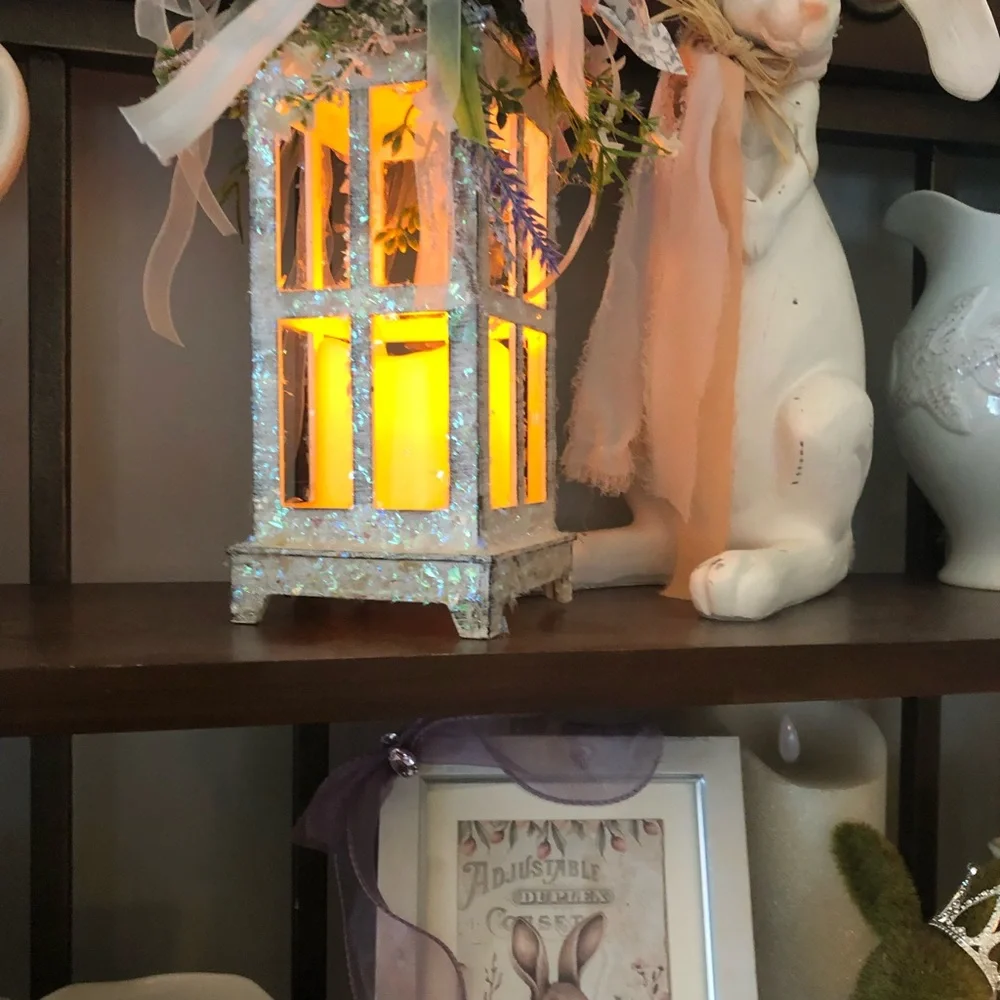 Handcrafted White Glitter Lantern with Soft Yellow Glow - Picture 7 of 12